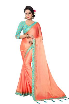 Peach Woven Silk Saree With Blouse 1