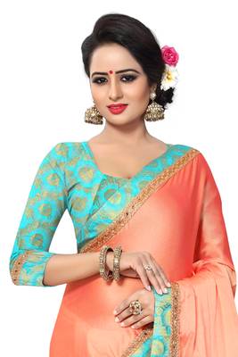 Peach Woven Silk Saree With Blouse 3