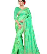 Green Embroidered Silk Saree With Blouse