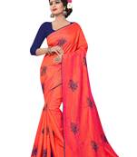 Orange Embroidered Silk Saree With Blouse