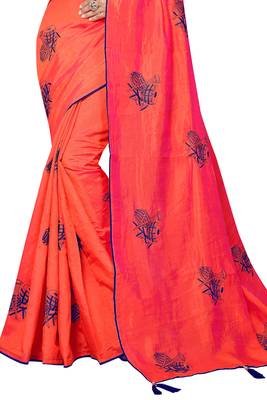 Orange Embroidered Silk Saree With Blouse 2