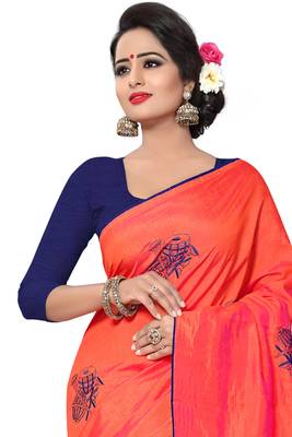 Orange Embroidered Silk Saree With Blouse 3