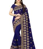 Navy Blue Embroidered Georgette Saree With Blouse