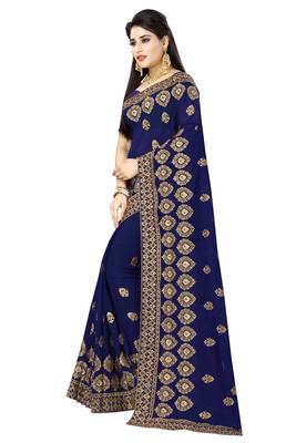 Navy Blue Embroidered Georgette Saree With Blouse 2