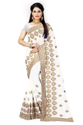 White Embroidered Georgette Saree With Blouse 1