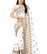 White Embroidered Georgette Saree With Blouse