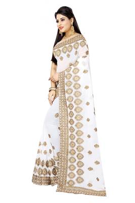 White Embroidered Georgette Saree With Blouse 2