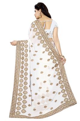 White Embroidered Georgette Saree With Blouse 3