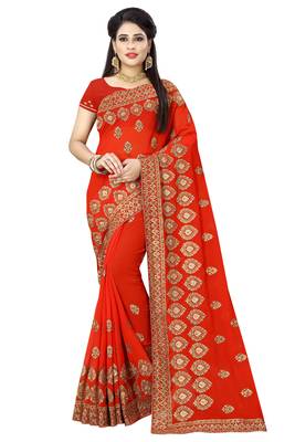 Red Embroidered Georgette Saree With Blouse 1