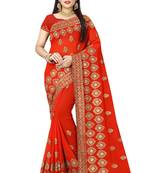 Red Embroidered Georgette Saree With Blouse