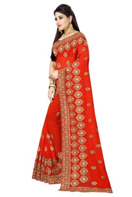 Red Embroidered Georgette Saree With Blouse 2