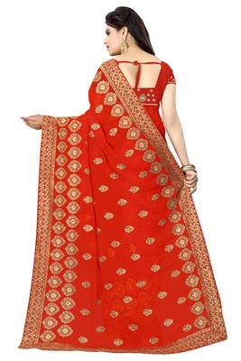 Red Embroidered Georgette Saree With Blouse 3