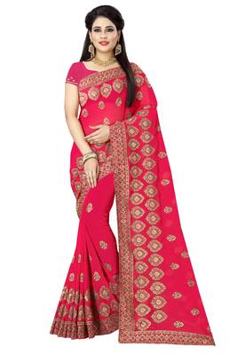 Pink Embroidered Georgette Saree With Blouse 1