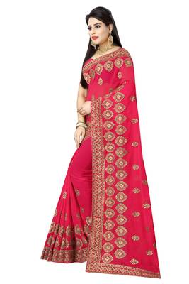 Pink Embroidered Georgette Saree With Blouse 2