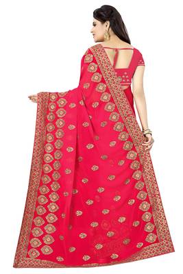 Pink Embroidered Georgette Saree With Blouse 3