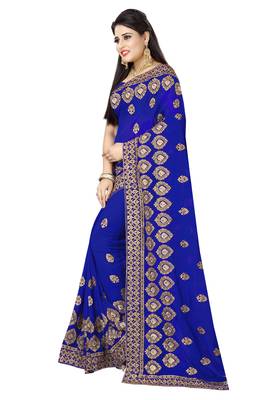 Blue Embroidered Georgette Saree With Blouse 2