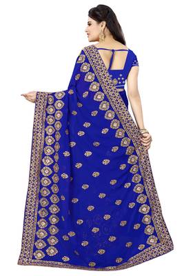 Blue Embroidered Georgette Saree With Blouse 3
