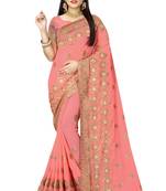 Peach Embroidered Georgette Saree With Blouse
