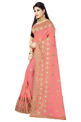 Peach Embroidered Georgette Saree With Blouse 2