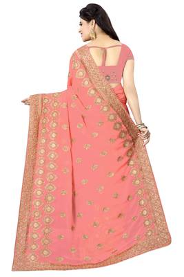 Peach Embroidered Georgette Saree With Blouse 3