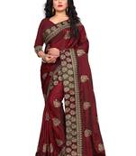 Maroon Embroidered Silk Saree With Blouse