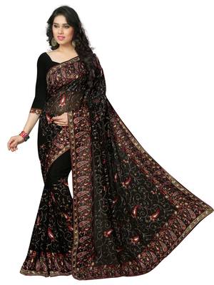 Black Embroidered Georgette Saree With Blouse 1