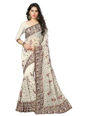 White Embroidered Georgette Saree With Blouse 1