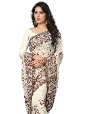 White Embroidered Georgette Saree With Blouse 2