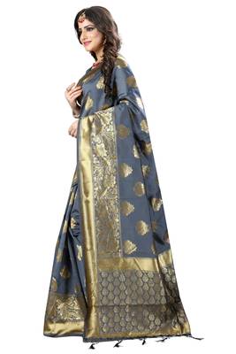 Grey Woven Banarasi Saree With Blouse 2