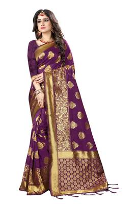 Purple Woven Banarasi Saree With Blouse 1