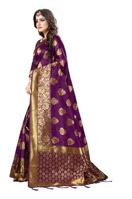 Purple Woven Banarasi Saree With Blouse 2