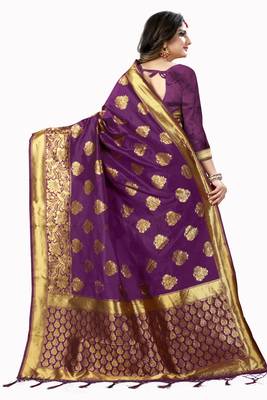 Purple Woven Banarasi Saree With Blouse 3