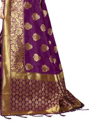 Purple Woven Banarasi Saree With Blouse 4