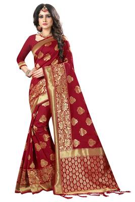 Maroon Woven Banarasi Saree With Blouse 1