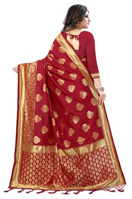 Maroon Woven Banarasi Saree With Blouse 3