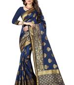 Navy Blue Woven Banarasi Saree With Blouse
