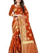 Rust Woven Banarasi Saree With Blouse