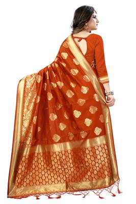 Rust Woven Banarasi Saree With Blouse 3