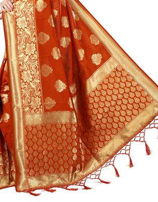 Rust Woven Banarasi Saree With Blouse 4