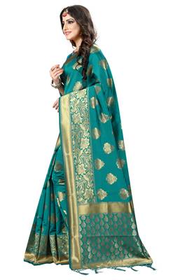 Green Woven Banarasi Saree With Blouse 2