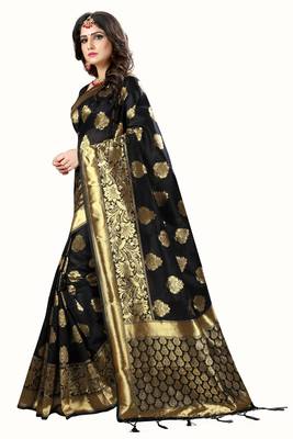Black Woven Banarasi Saree With Blouse 2