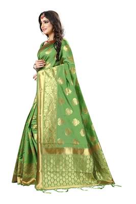 Green Woven Banarasi Saree With Blouse 2