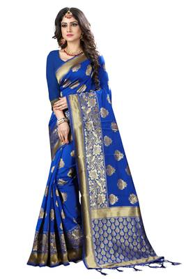 Blue Woven Banarasi Saree With Blouse 1