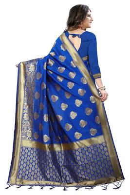 Blue Woven Banarasi Saree With Blouse 3