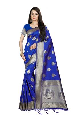 Blue Woven Banarasi Saree With Blouse 1