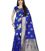 Blue Woven Banarasi Saree With Blouse
