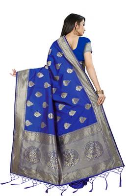 Blue Woven Banarasi Saree With Blouse 3