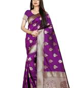 Purple Woven Banarasi Saree With Blouse