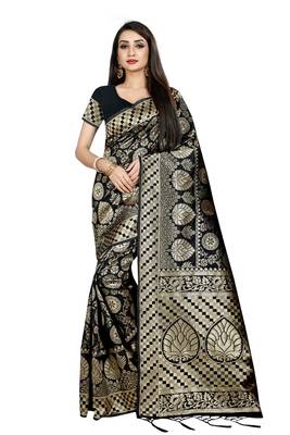 Black Woven Banarasi Saree With Blouse 1