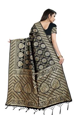 Black Woven Banarasi Saree With Blouse 3